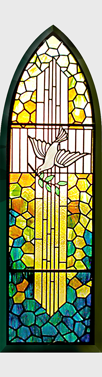 stained glass window, dove of peace, Kilkenny Ireland art, transparency in stained glass, church window design, religious iconography, geometric patterns in glass