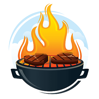 black charcoal grill, flame illustration, grilling steaks, barbecue grill, outdoor cooking, grill flames, grilled meat dishes