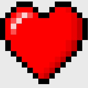 Minecraft heart icon, pixel art health symbol, red gaming heart, symmetry in video games, retro game graphics, digital art elements, pixelated love icon