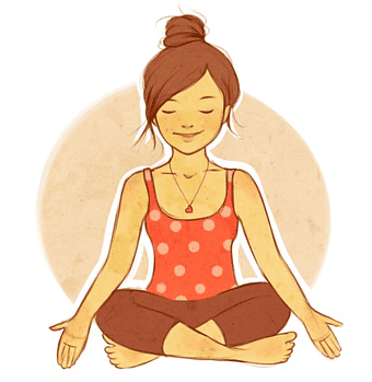 meditating woman illustration, lotus position yoga, physical fitness exercise, surya namaskara pose, yoga meditation art, wellness illustration, spiritual practice drawing