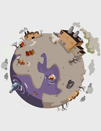 global warming controversy cartoon, climate change denial essay, air pollution effects, environmental destruction, earth pollution illustration, industrial waste impact, cartoon world pollution
