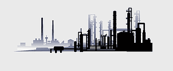 black factory silhouette, oil refinery illustration, coal factory design, petrochemical industry image, industrial architecture graphic, energy production facility, manufacturing plant outline
