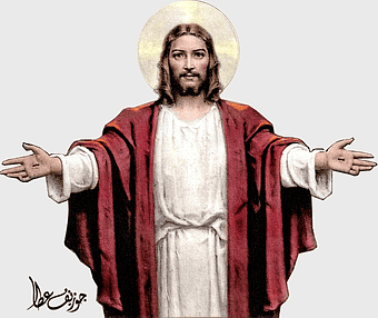 Jesus Christ illustration, religious art depiction, robe and halo, Christian iconography, divine presence, spiritual leader, sacred