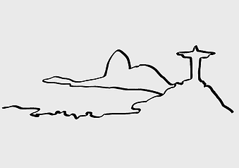 Christ the Redeemer silhouette, Sugarloaf Mountain outline, Corcovado line art, Lapa Rio de Janeiro drawing, Brazilian landmark sketch, Rio de Janeiro monochrome art, iconic statue contour