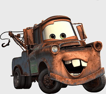 Tow Mater illustration, Pixar Cars character, Mater Model Car, Cartoon Automotive Exterior, Disney Cars Franchise, Vehicle Cartoon Illustration, Classic Movie Car Art