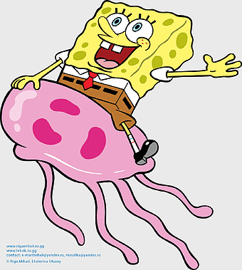 SpongeBob SquarePants jellyfish ride, SpongeBob SquarePants SuperSponge, Patrick Star cartoon drawing, pink jellyfish cartoon, underwater adventure animation, SpongeBob aquatic fun, whimsical sea creature art