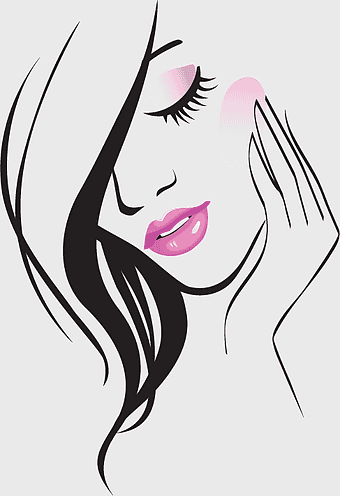 hand-painted beauty illustration, watercolor woman portrait, purple and pink cosmetics design, beauty salon line art, elegant female facial expression, artistic makeup concept, minimalist beauty illustration