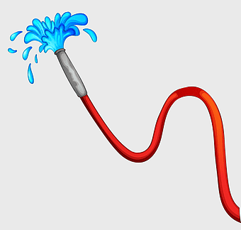 hand-painted pipes, blue water spray, hand-painted hose, water faucet illustration, cartoon water stream, artistic plumbing depiction, vibrant water flow