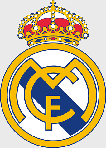 Real Madrid logo, yellow crest symbol, football club emblem, Cristiano Ronaldo association, Madrid sports icon, soccer team insignia, European football club