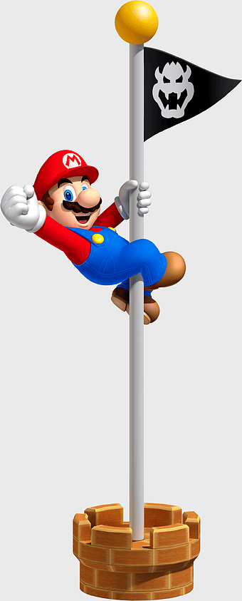 Super Mario Bros illustration, New Super Mario Bros. 2, Super Mario 3D Land, Mario Bros character, Super Mario flagpole victory, Nintendo gaming art, Mario series adventure