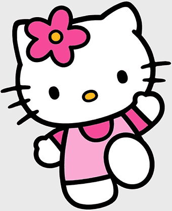 Hello Kitty illustration, Hello Kitty pink flower, Hello Kitty cute smile, Hello Kitty Sanrio character, cartoon character design, playful art style, kawaii aesthetic