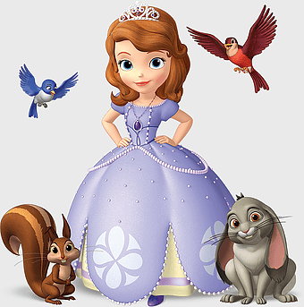 Sofia the First character art, Disney Junior princess printable, Sofia Clover fan drawing, Sofia the First Once Upon A Princess, enchanted forest scene, royal fairy tale illustration, magical kingdom adventure