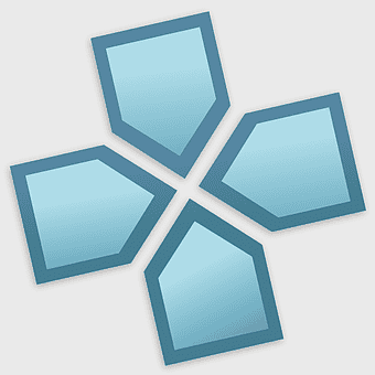 PPSSPP Android emulator icon, blue electronics symbol, video game console logo, square game emulator graphic, digital gaming interface, mobile gaming software, retro gaming emulator design
