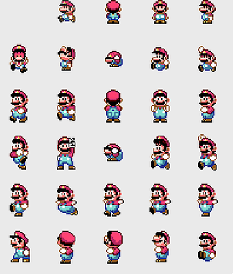 Super Mario World sprites, Mario Bros character art, Super Nintendo Entertainment System games, Super Mario All-Stars collection, pixel art gaming characters, retro video game art, classic Nintendo characters
