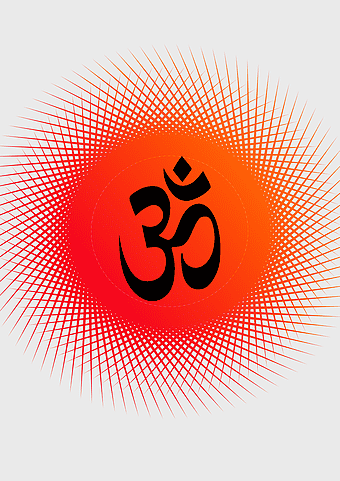 Om symbol on orange background, Hindu meditation icon, spiritual faith logo, digital prayer design, sacred geometry art, divine energy symbol, spiritual enlightenment graphic