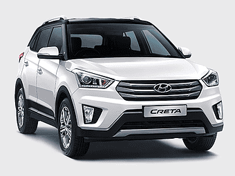 Hyundai Creta India, compact SUV rental, automotive exterior design, mid-size crossover SUV, luxury vehicle features, modern sport utility design, white car front view