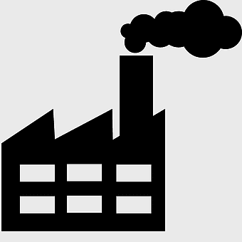 industrial silhouette factory, black white logo plant, chemical plant smoke stack, manufacturing building monochrome symbol, industrial building architecture, production facility art, eco-friendly manufacturing process