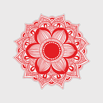 Mandala MacBook decal, red flower mandala, Buddhist meditation symbol, wall decal mandala, intricate floral design, sacred geometry art, decorative laptop sticker