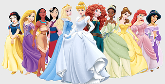 Disney Princess group, Tiana Rapunzel Ariel Belle, Disney Princess figurines, princess gown collection, royal cartoon characters, fairytale heroines, enchanted princesses