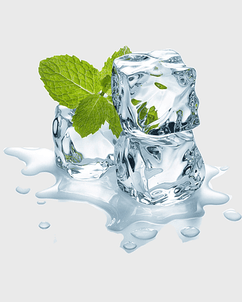 ice cubes with mint, mint-flavored water, refreshing ice cubes, mint leaf garnish, cold beverage ingredients, refreshing drink elements, icy mint composition