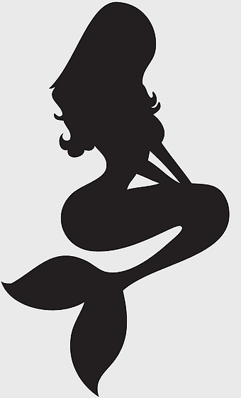 Ariel silhouette, mermaid stencil, black and white fantasy art, wall decal mermaid, underwater princess design, fairy tale character outline, ocean-themed decor elements
