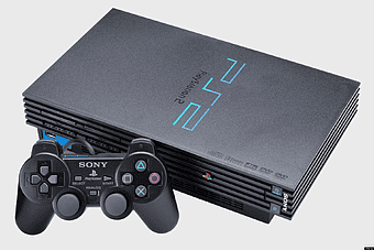 PlayStation 2 console, video game systems, gaming electronics, game controller, retro gaming devices, console gaming setup, interactive entertainment