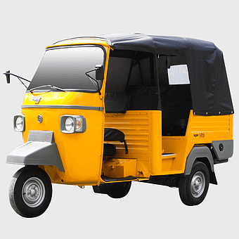Piaggio Ape Auto rickshaw, yellow three-wheeler vehicle, Nigerian commercial transport, Bajaj Auto rickshaw, compact utility vehicle, urban mobility solution, small cargo carrier
