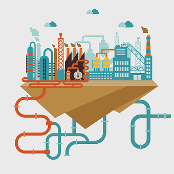 oil refinery illustration, petrochemical plant design, manufacturing industry graphic, industrial factory visual, energy production facility, chemical processing site, natural resource extraction