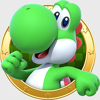 Mario Party Star Rush, Yoshi character design, green dinosaur toy, video game heroes, Super Mario universe, cartoon character art, gaming collectibles