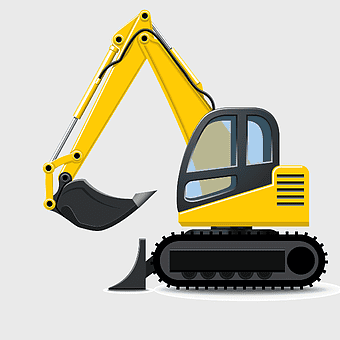 yellow excavator cartoon, cartoon excavator heavy equipment, excavator backhoe loader, cartoon character vehicle, construction machinery illustration, animated construction equipment, excavator graphic design