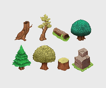 isometric tree sprite, pixel art forest elements, topdown game tree assets, tile-based game vegetation, digital landscape graphics, video game nature tiles, retro game foliage design