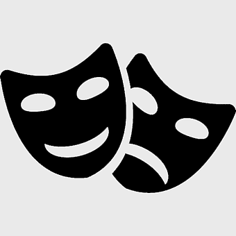 mask theater icons, black and white comedy drama masks, theatrical mask art, smile and frown mask symbols, drama and comedy theatre, expressive face silhouette, performance art graphic elements