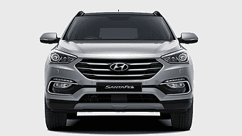 Hyundai Santa Fe, compact SUV, front grille design, luxury vehicle, modern car exterior, automotive technology, silver car finish