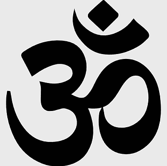 Om Symbol Decal, Yoga Om, black and white religious symbol, Hinduism icon, spiritual meditation art, sacred geometry design, minimalist spiritual logo