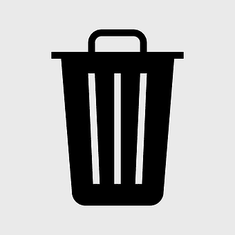 recycling bin icon, waste paper basket logo, black and white trash symbol, desktop container image, eco-friendly waste management, digital recycling graphic, minimalist waste disposal design
