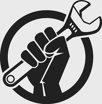 car maintenance services, computer repair technician, monochrome silhouette logo, automobile repair tools, vehicle service icon, technical support symbol, repair shop emblem