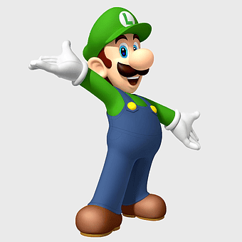 Luigi character, Super Mario Bros game, cartoon mascot, video game character, Nintendo gaming, iconic plumber, animated hero
