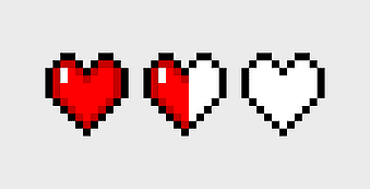 retrogaming T-shirt design, 8bit heart symbol, pixel art video game icon, classic game health meter, 8-bit aesthetic fashion, game culture apparel, vintage gaming heart graphic