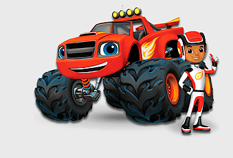 Blaze and the Monster Machines, Darington birthday cake, monster truck illustration, orange vehicle design, cartoon character party, kids birthday theme, toy car celebration