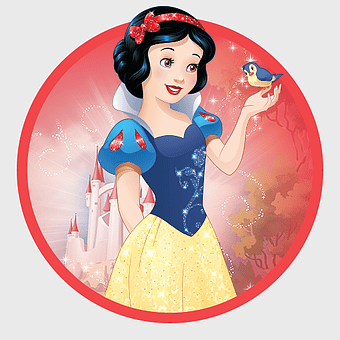 Snow White Disney Princess, Seven Dwarfs cartoon character, Princess Rapunzel Disney, Snow White and the Seven Dwarfs movie, fairy tale princess art, magical castle background, enchanted forest scene