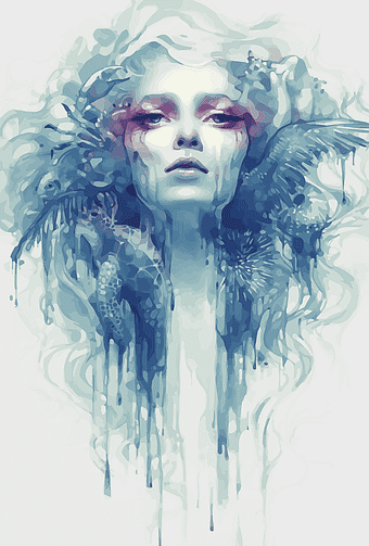 watercolor woman portrait, digital illustration art, Savannah College of Art and Design painting, blue watercolor artwork, artistic female figure, creative visual design, fantasy character illustration