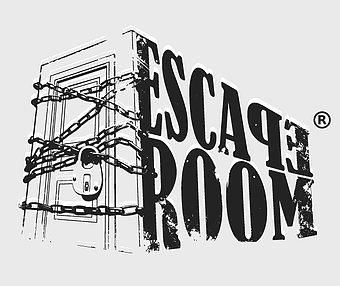 Escape Room Palermo, monochrome escape game logo, black and white puzzle design, adventure room challenge, interactive entertainment experience, mystery room escape, branded game concept