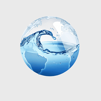 blue Earth globe, water purification services, water scarcity solutions, water supply network, global water conservation, sustainable water management, aquatic planet illustration
