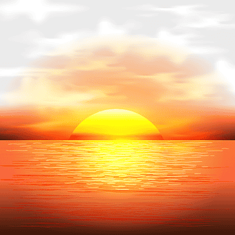 sunset Adobe Illustrator, sunset glow, calm ocean, sunset clouds, serene waterscape, golden hour ambiance, tranquil maritime scene