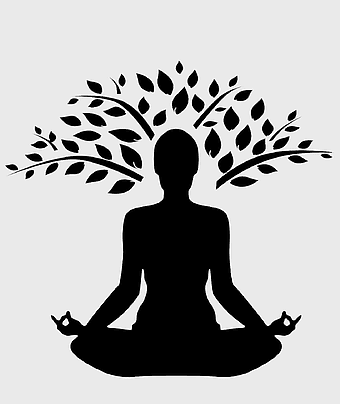 Yoga Vriksasana Silhouette, tree pose meditation, black and white yoga art, hatha yoga balance, mindfulness practice, spiritual wellness, nature-inspired yoga