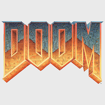 Doom logo, ZDoom game, first-person shooter games, id Software classics, retro gaming graphics, iconic video game art, classic FPS design