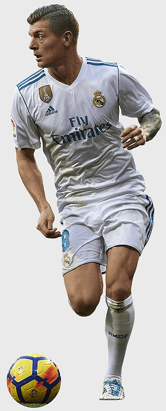 Toni Kroos Real Madrid, 2018 World Cup football player, Real Madrid CF jersey, soccer player in action, professional football athlete, European football championship, sports team competition