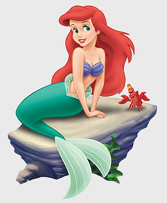 Ariel The Little Mermaid cartoon, Ariel Disney Princess illustration, Pinterest little mermaid pinup, Ariel and Sebastian characters, underwater mythical creature art, ocean theme fantasy illustration, mermaid and fish fantasy scene
