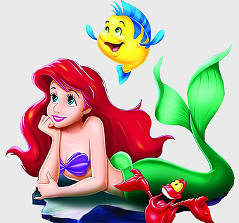 Ariel and Sebastian, Disney Princess cartoon, Little Mermaid character art, mermaid and fish illustration, underwater fantasy scene, animated sea creatures, mythical ocean characters