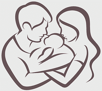 family embracing baby illustration, cartoon character family, happy family logo design, family of three icon, family love symbol, parent-child bonding, family unity art